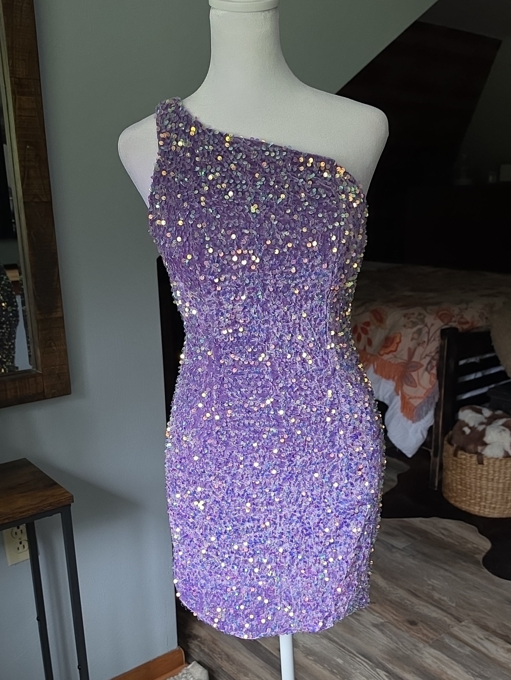 Velvet Sequin Purple Mini Party Cocktail Dress